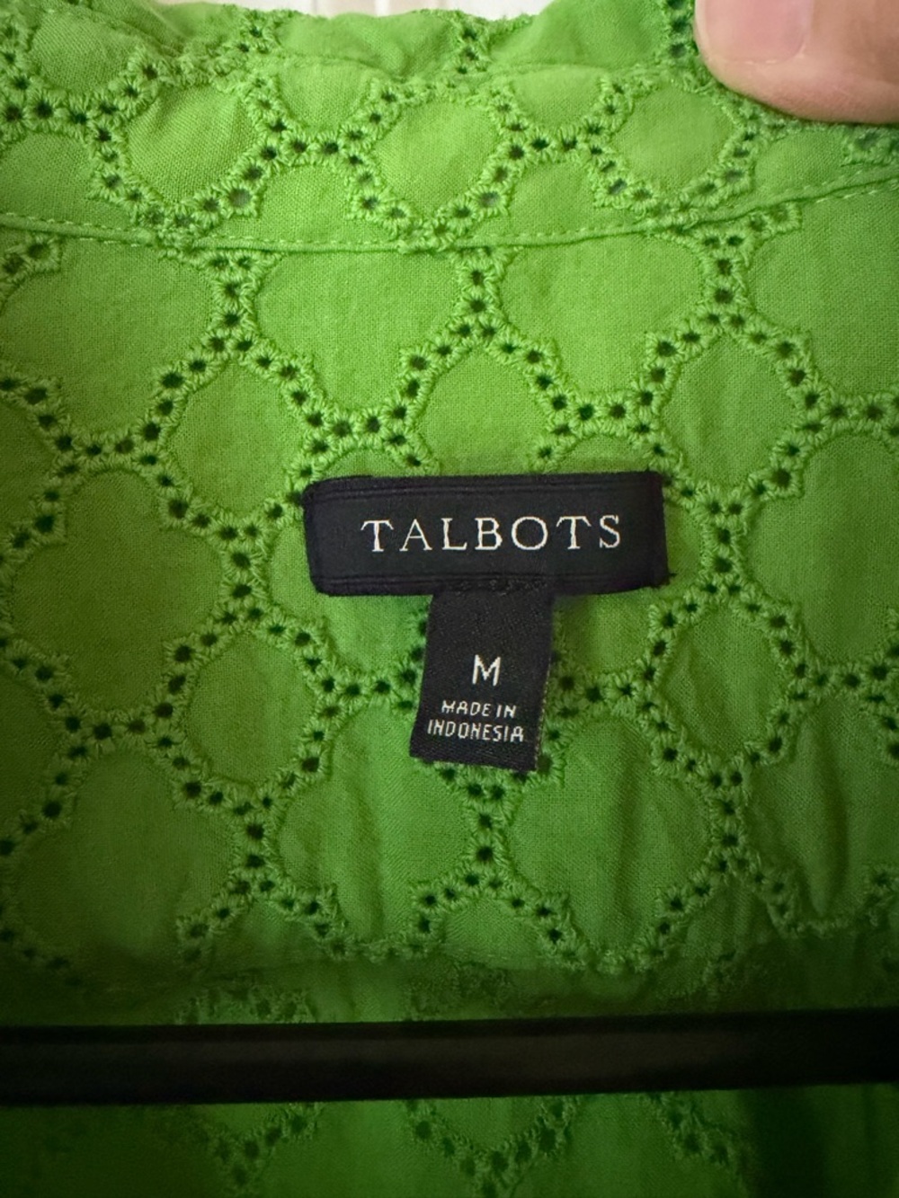 Talbots Green Eyelet Cotton Button Up Blouse - Picture 2 of 7